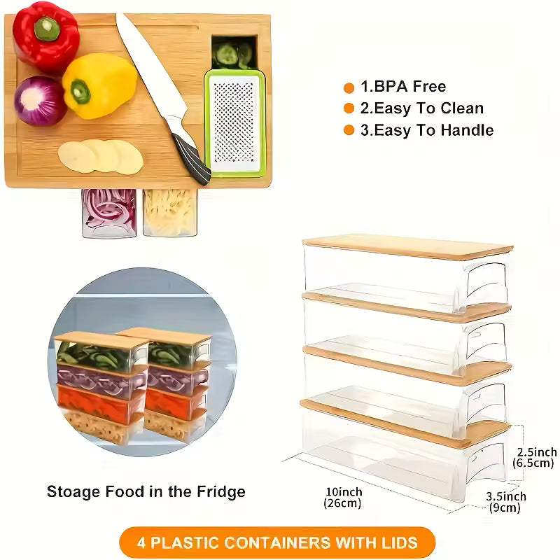 Bamboo Cutting Board Set with Compartments