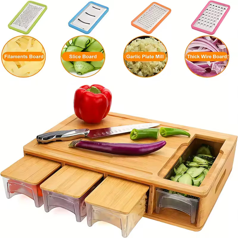 Bamboo Cutting Board Set with Compartments