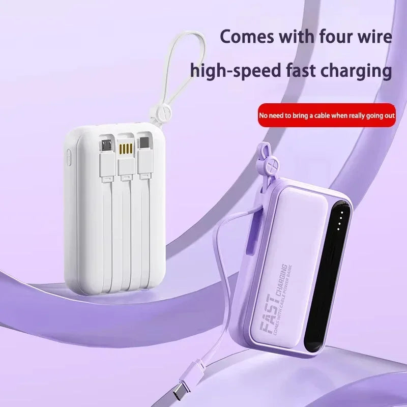 Slim Portable Power Bank (Built-In Cables)