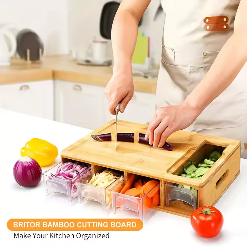 Bamboo Cutting Board Set with Compartments