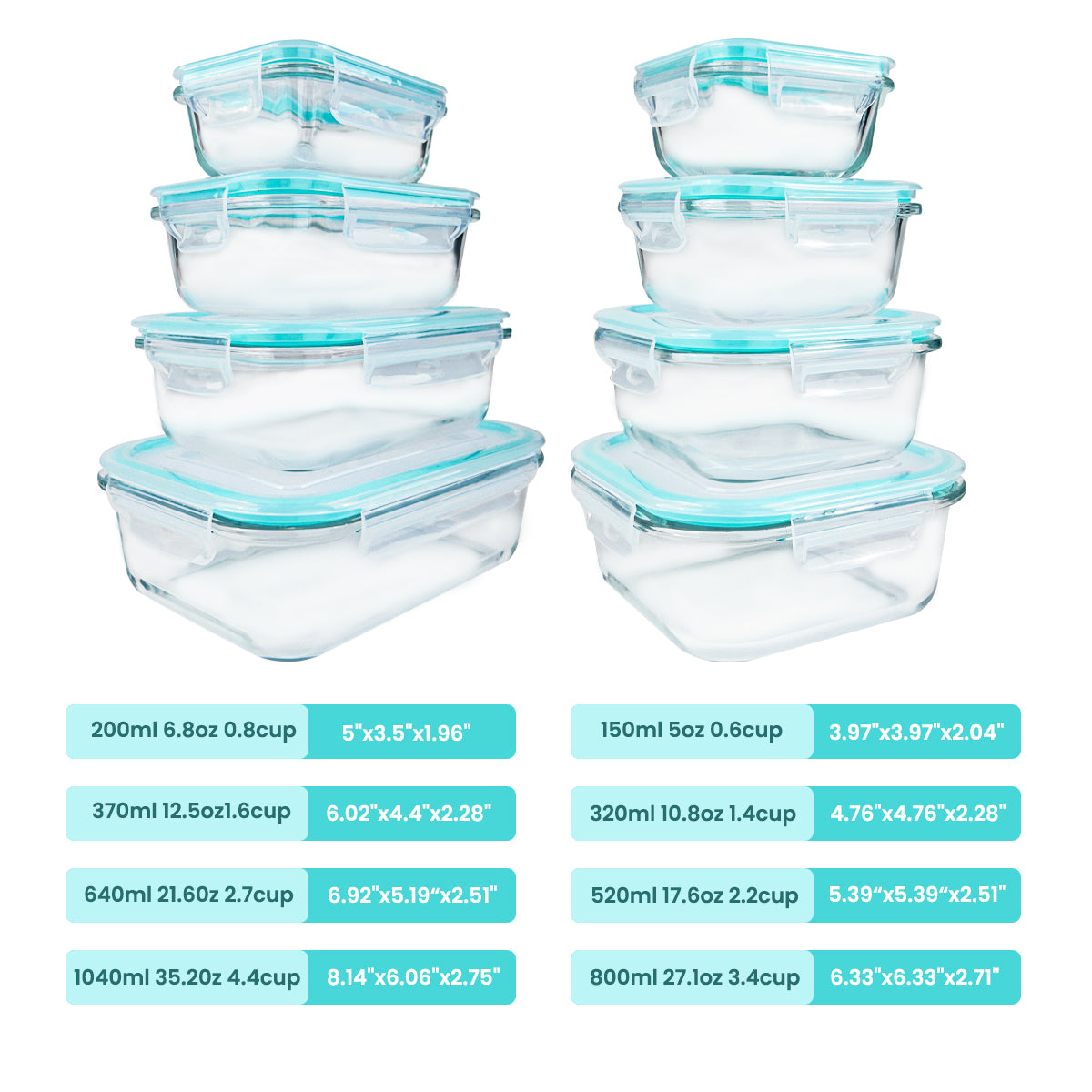 8pcs Glass Food Storage Containers Set