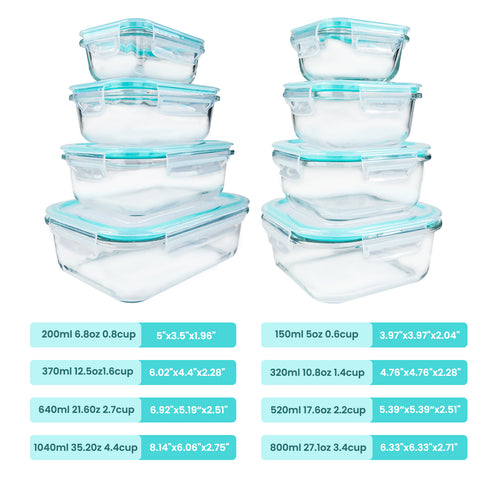 8pcs Glass Food Storage Containers Set